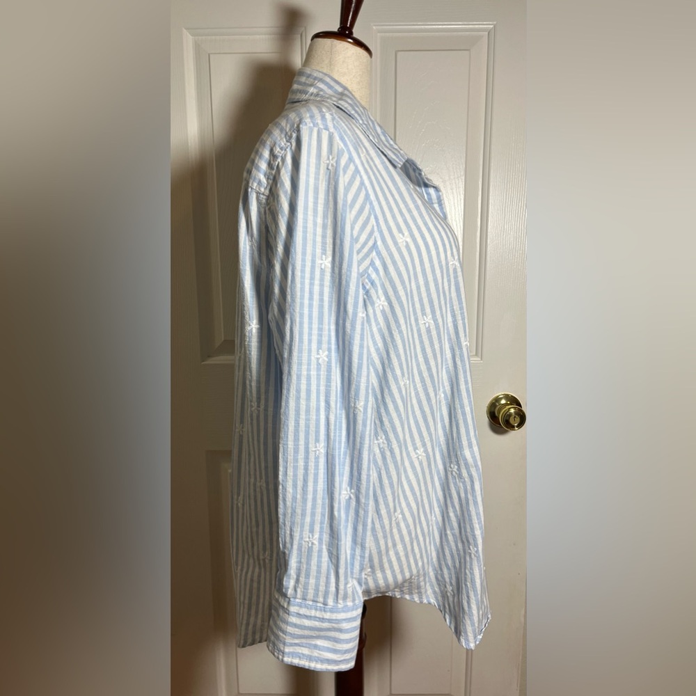 Lane Bryant Light Blue and White Striped Women’s Shirt with Embroidered Details - Picture 5 of 10